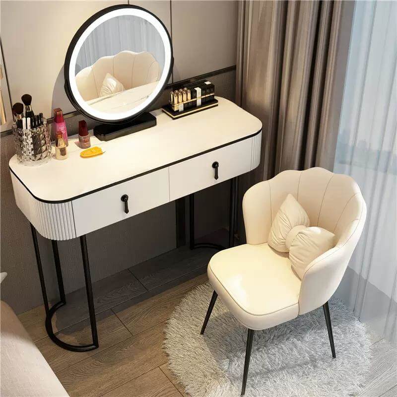 שידת איפור נורדית 100 ס"מ עם מראה הוליוודית ותאורת LED-דגם NORDIC - לבן-ורגליים-לשחורות-2