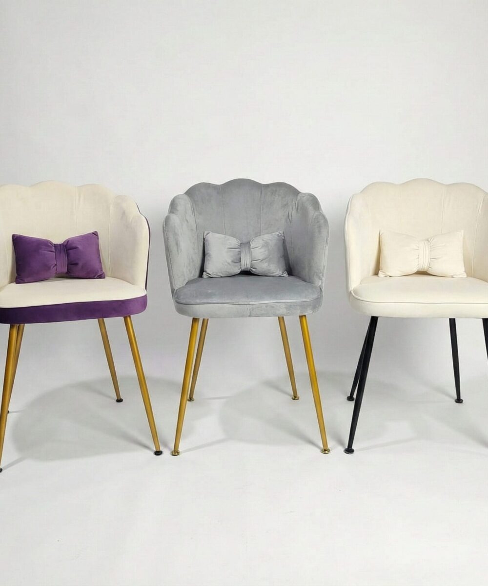 כיסא קטיפה מרופד | רגליים מתכווננות | עיצוב קונכייה ייחודי