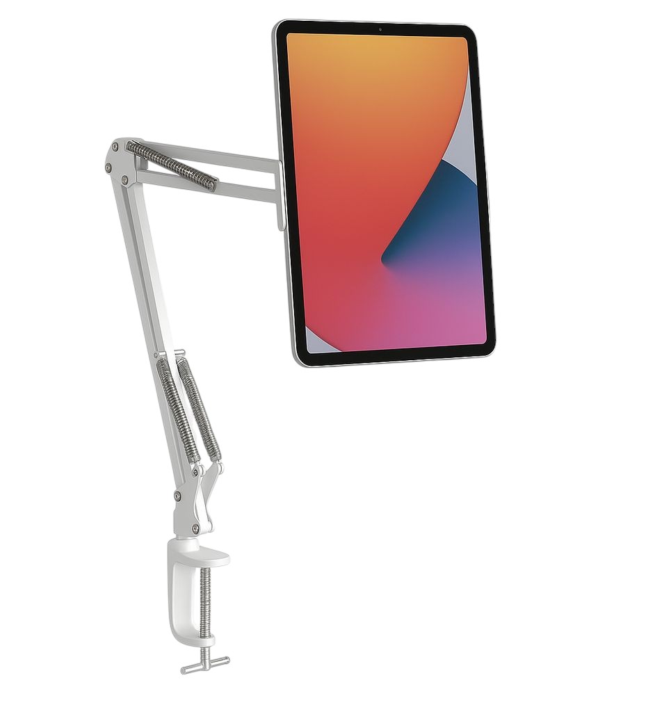 מעמד לטאבלט קפיצי לתפיסה על השולחן – מידות בתמונות - לבן