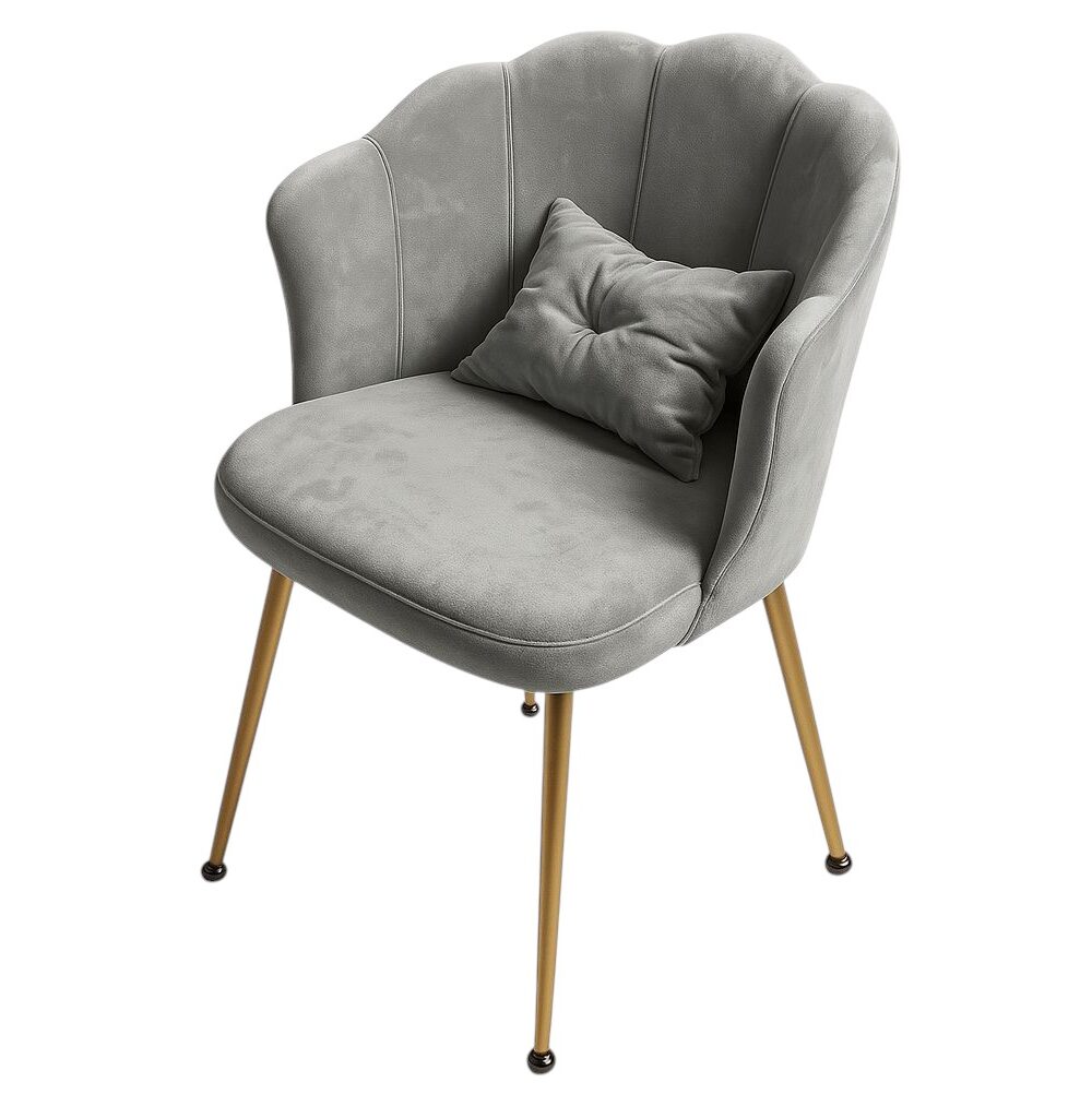 כיסא קטיפה מרופד | רגליים מתכווננות | עיצוב קונכייה ייחודי - אפור-רגלים זהב