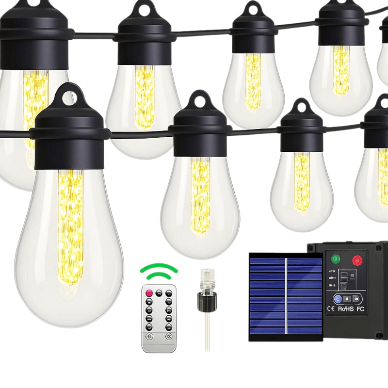 שרשרת נורות לד סולאריות 15 מטר - עמידה למים לעיצוב גינה ומרפסת