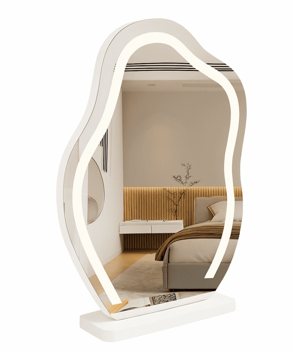 מראה איפור שולחנית מעוצבת "גל" עם תאורת לד מתכווננת