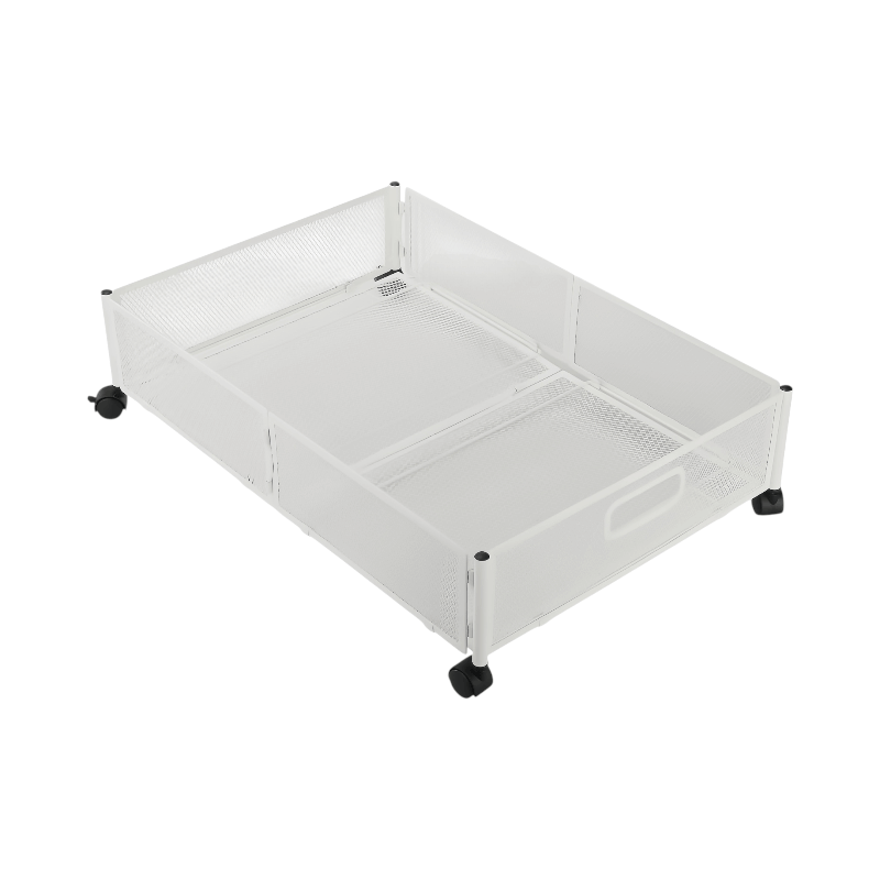 ארגונית אחסון מתכת, מתקפלת עם גלגלים 42 ליטר - לבן