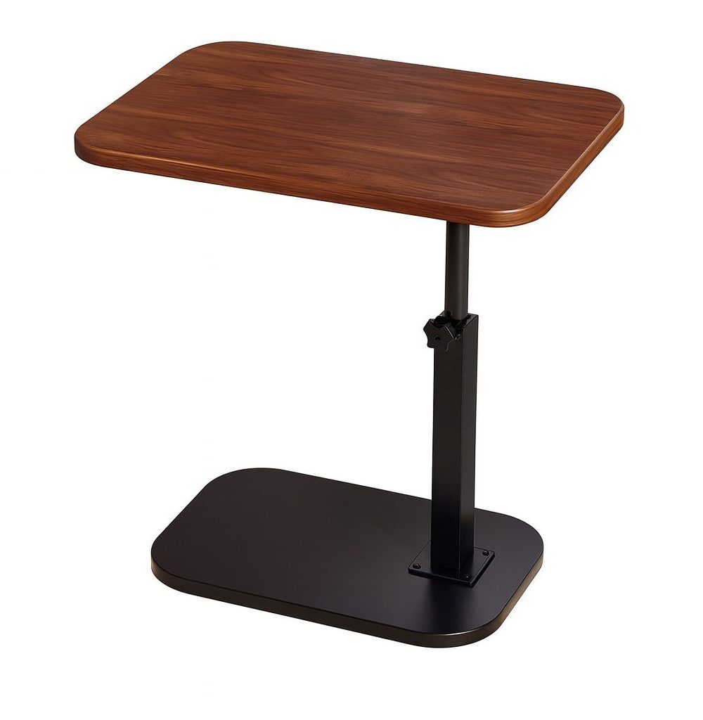 שולחן צד C-Shape, שולחן קפה קומפקטי לספה ולמיטה - עץ חום כהה