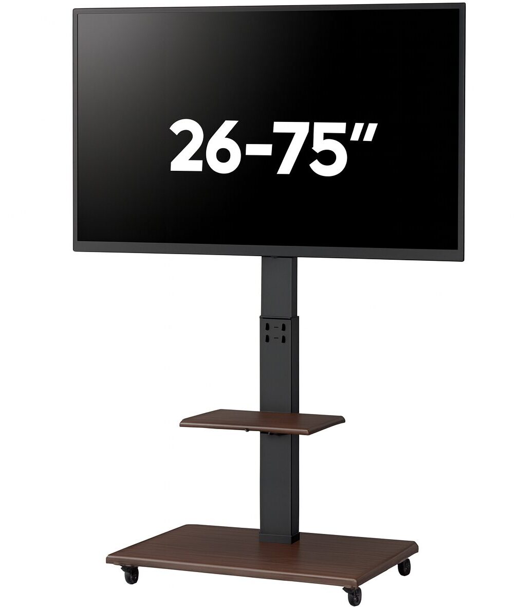 מעמד טלוויזיה נייד דגם FLOW – סטנד רצפתי מעוצב בשילוב עץ ("26-"75) - עץ חום
