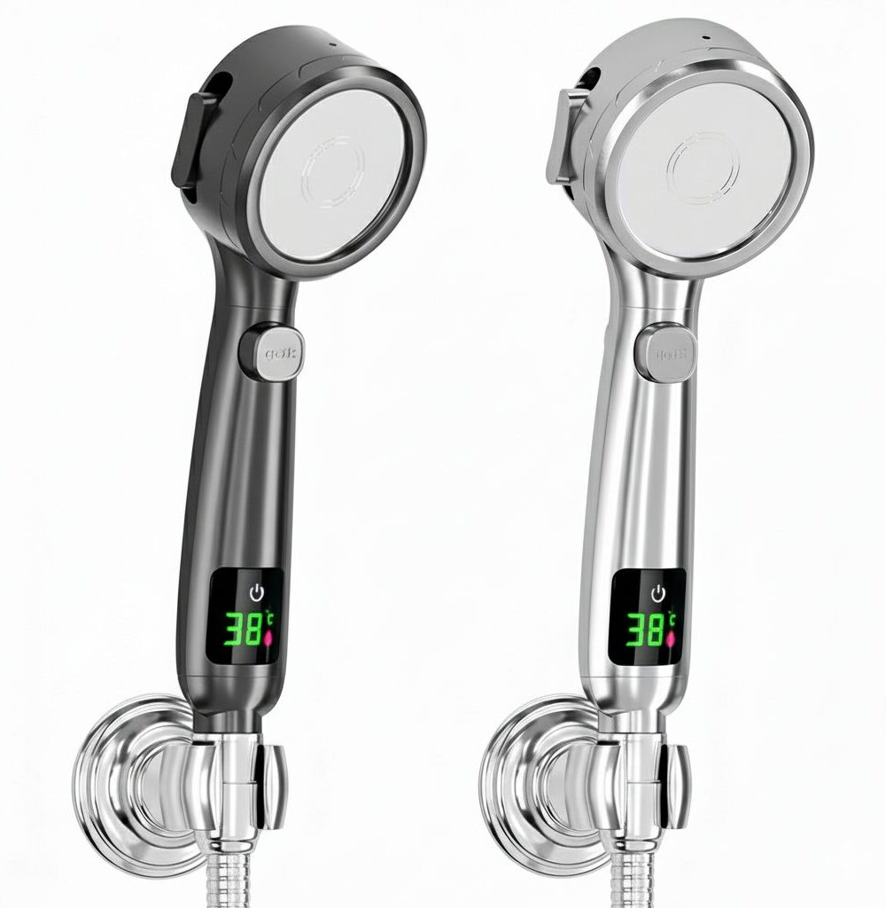 ראש מקלחת חכם עם צג טמפרטורה דיגיטלי ו-4 מצבי זרימה