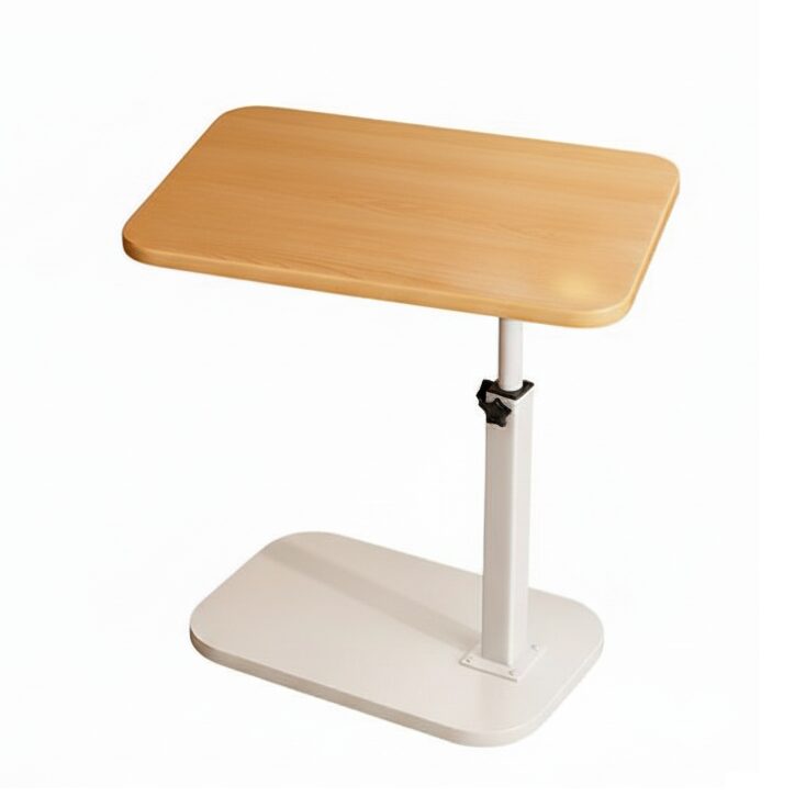 שולחן צד C-Shape, שולחן קפה קומפקטי לספה ולמיטה - עץ בהיר בסיס לבן