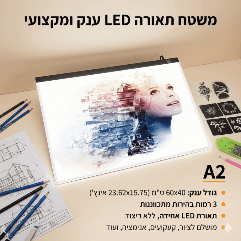 לוח אור LED מקצועי ענק (A2) – משטח תאורה דק לציור, העתקה, קעקועים ...