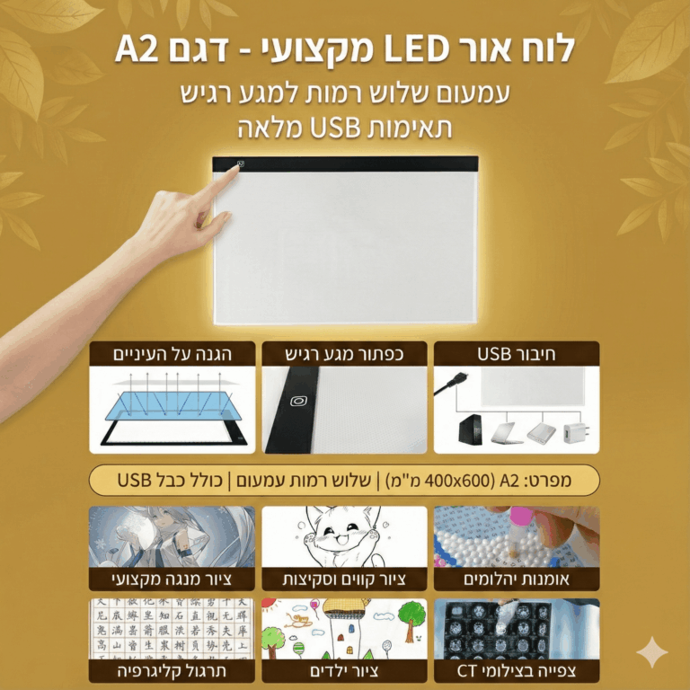 לוח אור LED מקצועי ענק (A2) – משטח תאורה דק לציור, העתקה, קעקועים ...