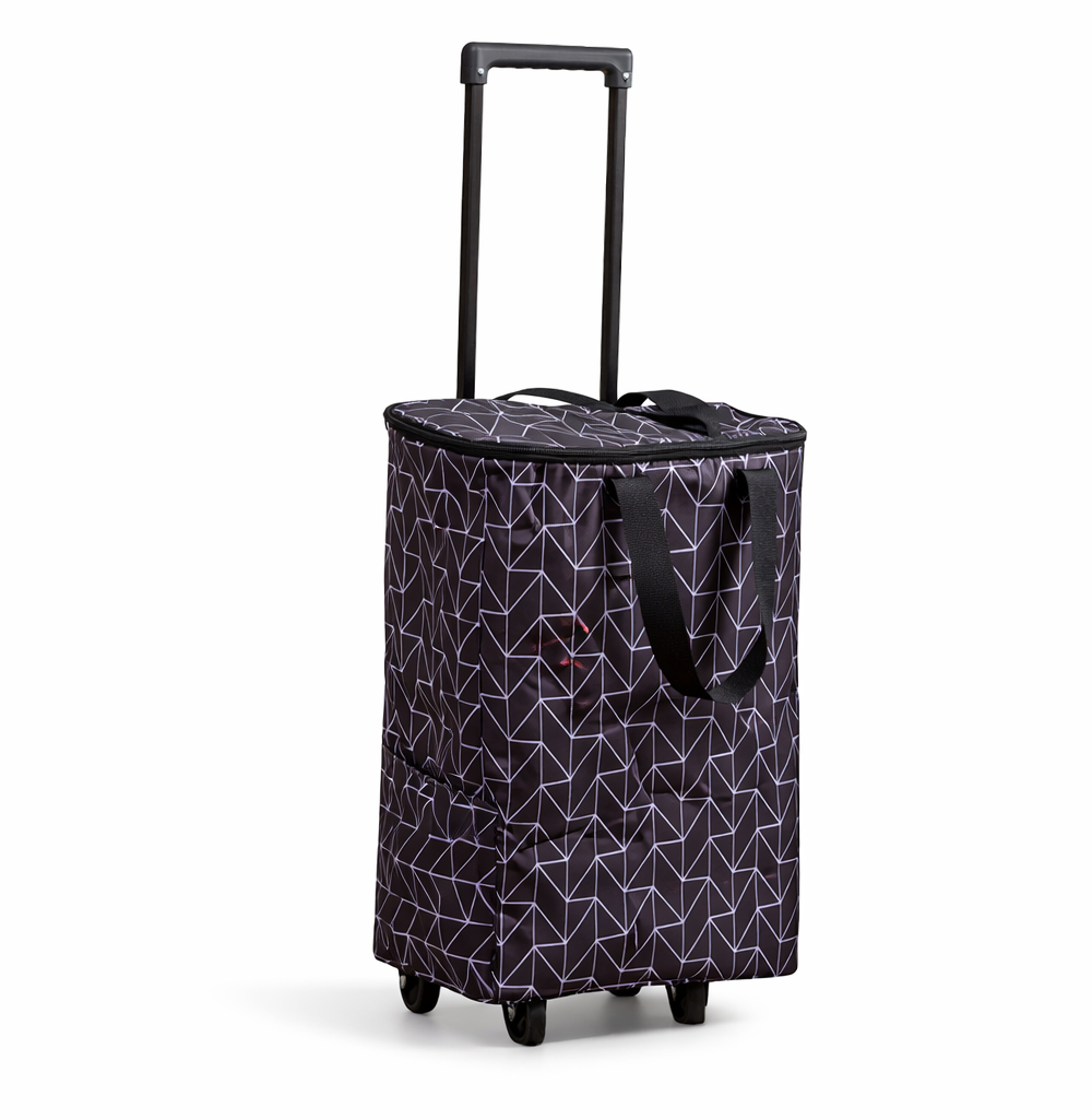 עגלת קניות תרמית מתקפלת עם גלגלים – שומרת על חום וקור - שחור גיאומטרי