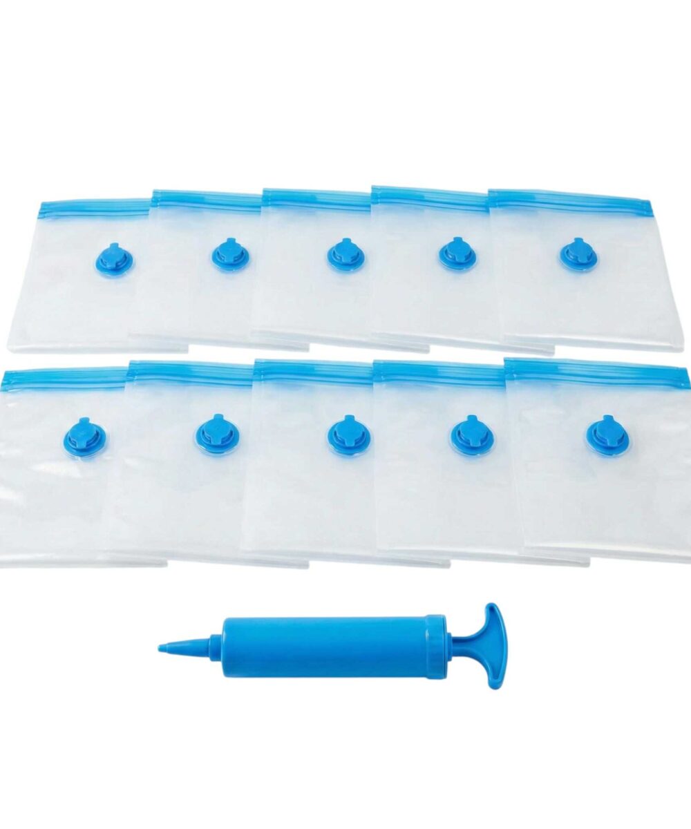 שקיות וואקום לאחסון – סט 10 שקיות 100×70 ס״מ + משאבת יד