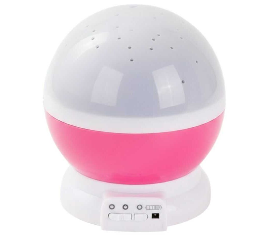 מנורת לילה ומקרן כוכבים לילדים – מקרן כוכבים על התקרה והקירות - ורוד