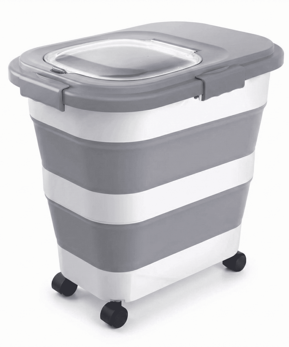 מיכל אחסון מתקפל למזון בעלי חיים (כ-11 ק"ג), אטום, נייד ועם גלגלים-SmartBin
