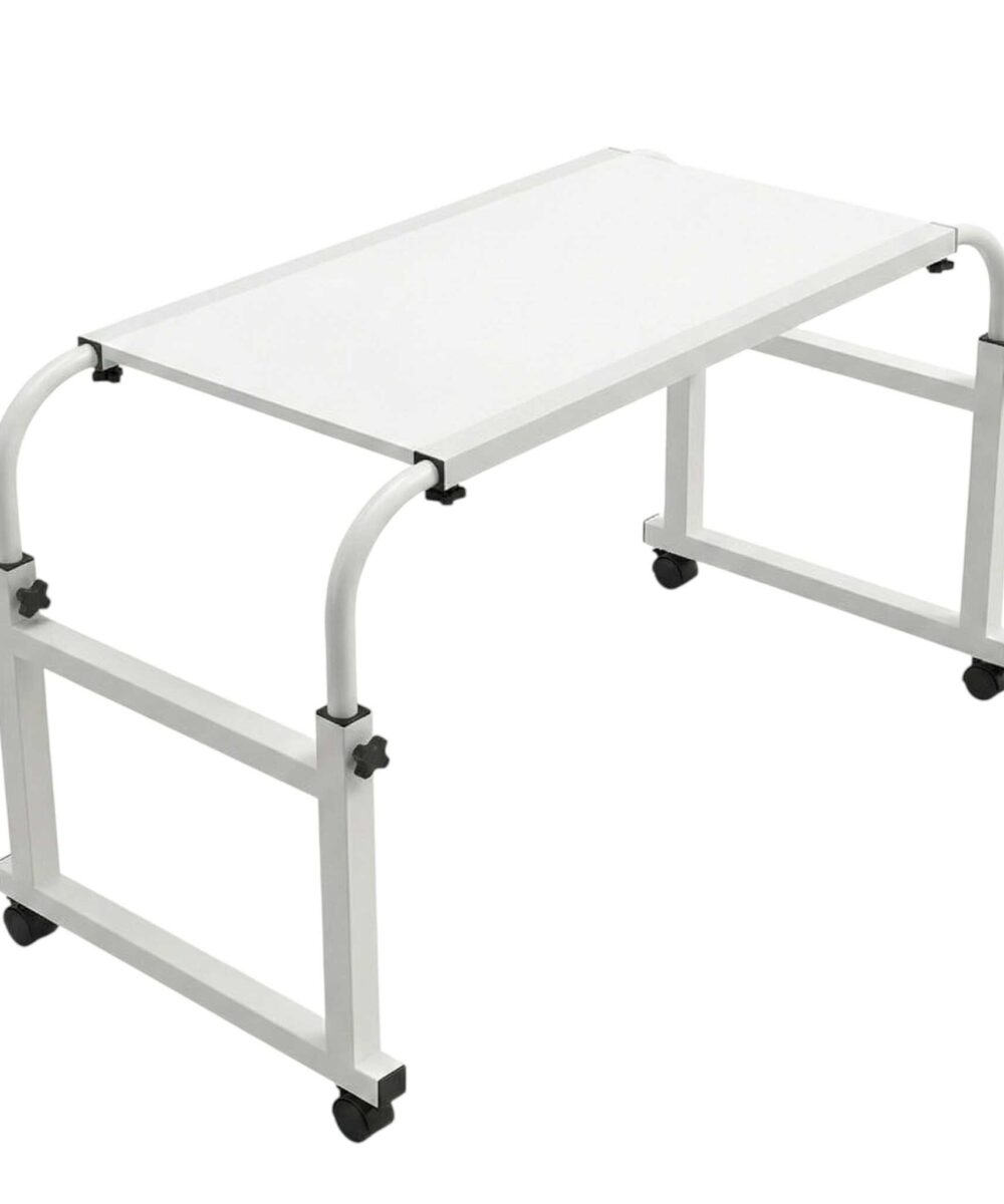 שולחן מעל מיטה זוגית, על גלגלים 140×50 ס״מ – מתכוונן בגובה וברוחב - לבן