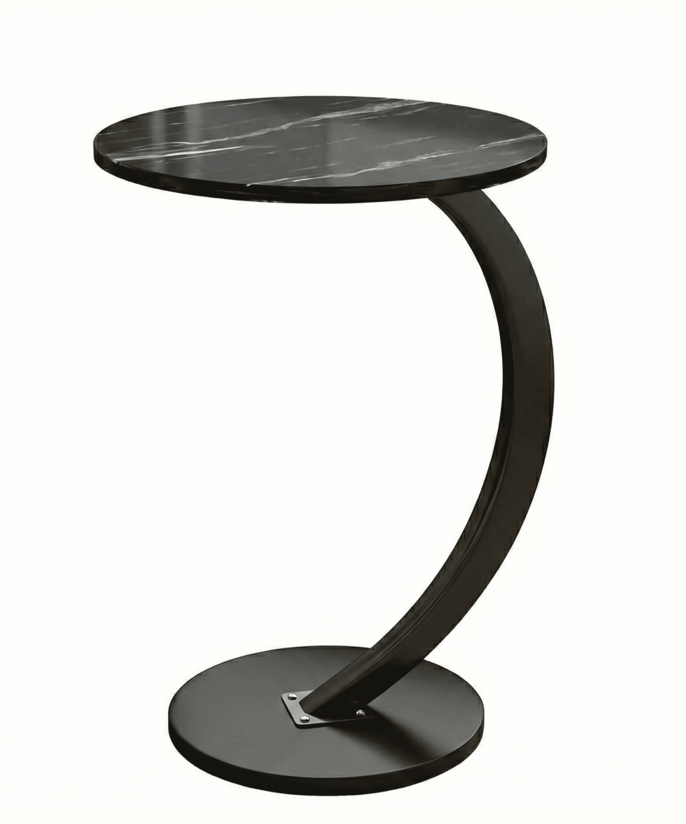 שולחן צד C עגול לספה – נכנס מתחת לספה/מיטה - שחור דמוי שיש