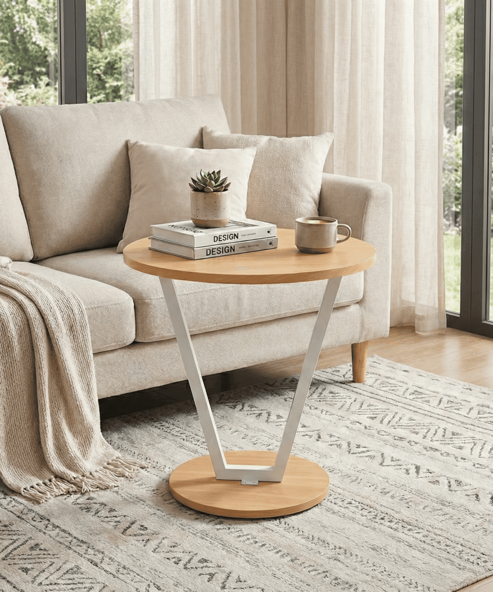 שולחן קפה צדי מעוצב לסלון – דגם V-Design - עץ