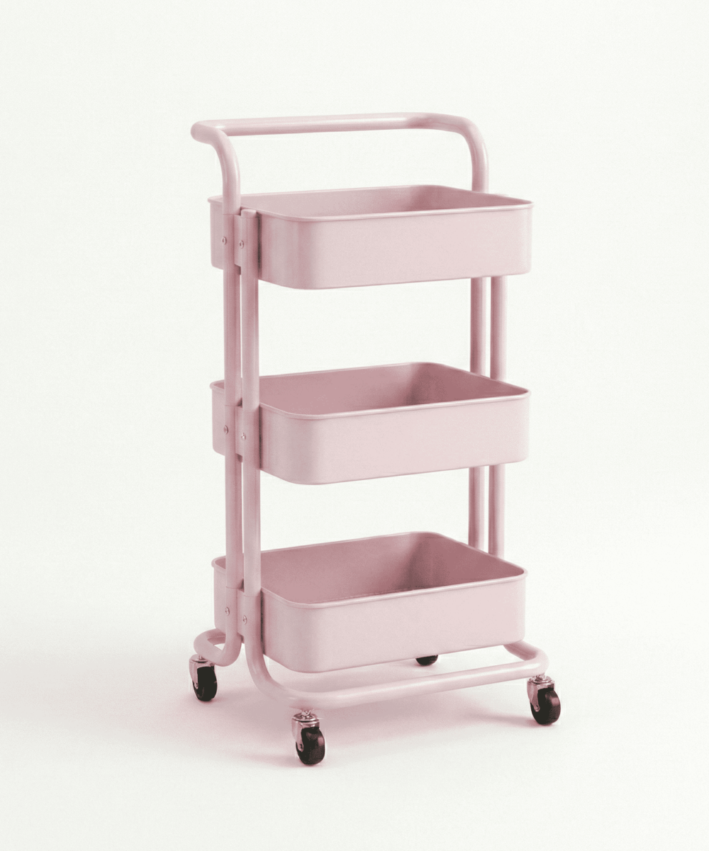 עגלת שירות וארגון רב-תכליתית 3 קומות על גלגלים-SmartRack 360 - ורוד