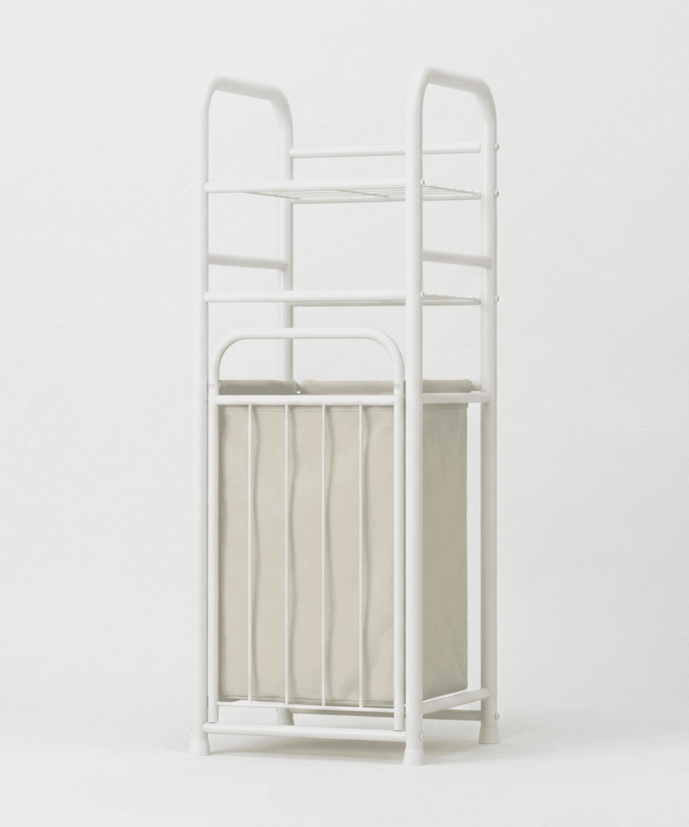 מעמד מתכת מעוצב המשלב סל כביסה נשלף-Vesta - לבן