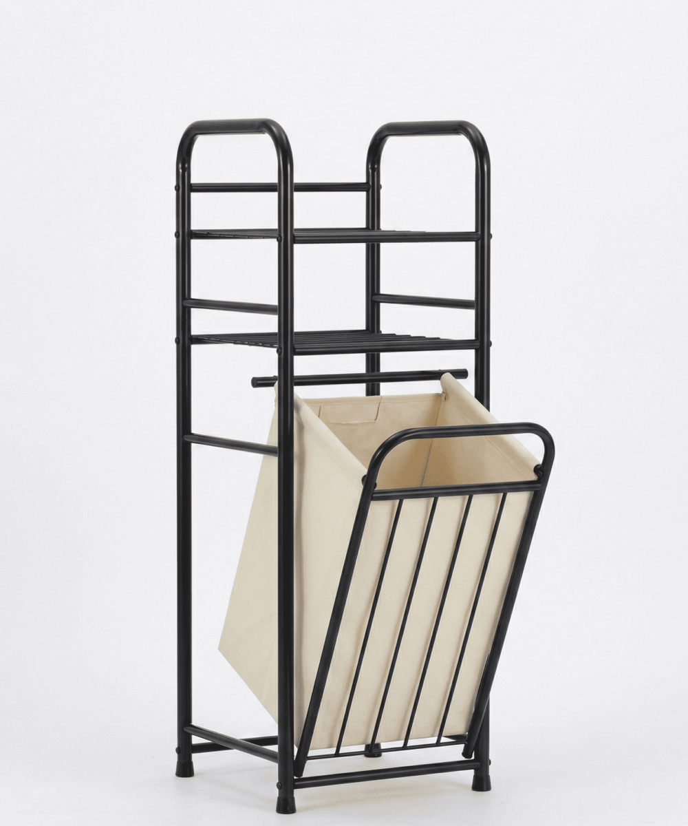 מעמד מתכת מעוצב המשלב סל כביסה נשלף-Vesta - שחור