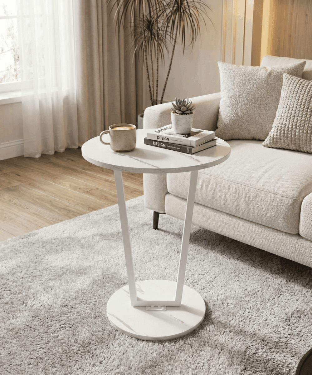 שולחן קפה צדי מעוצב לסלון – דגם V-Design - לבן