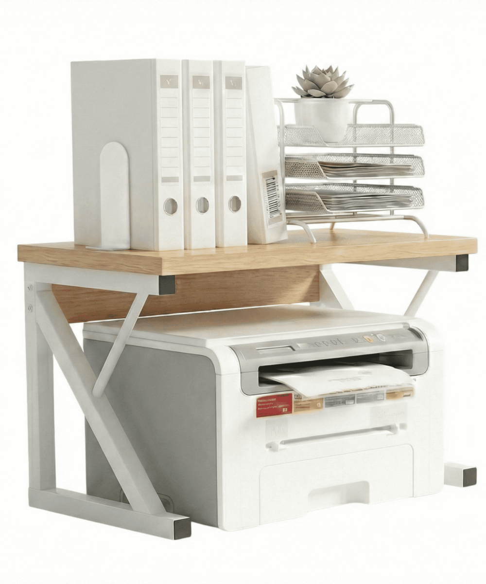 מדף ארגונית למדפסת ואחסון משרדי – דגם Z יוקרתי (54 ס"מ) - עץ בהיר