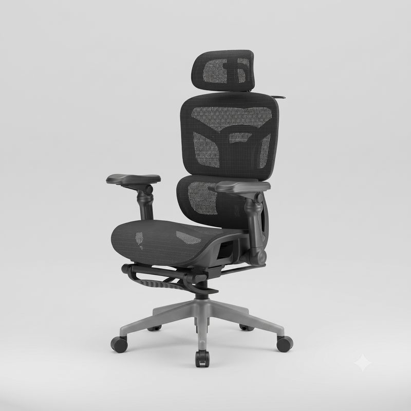 כסא משרדי ארגונומי PRIME 929 – משענות יד 6D, הדום רגליים ותמיכה אורטופדית מלאה - שחור