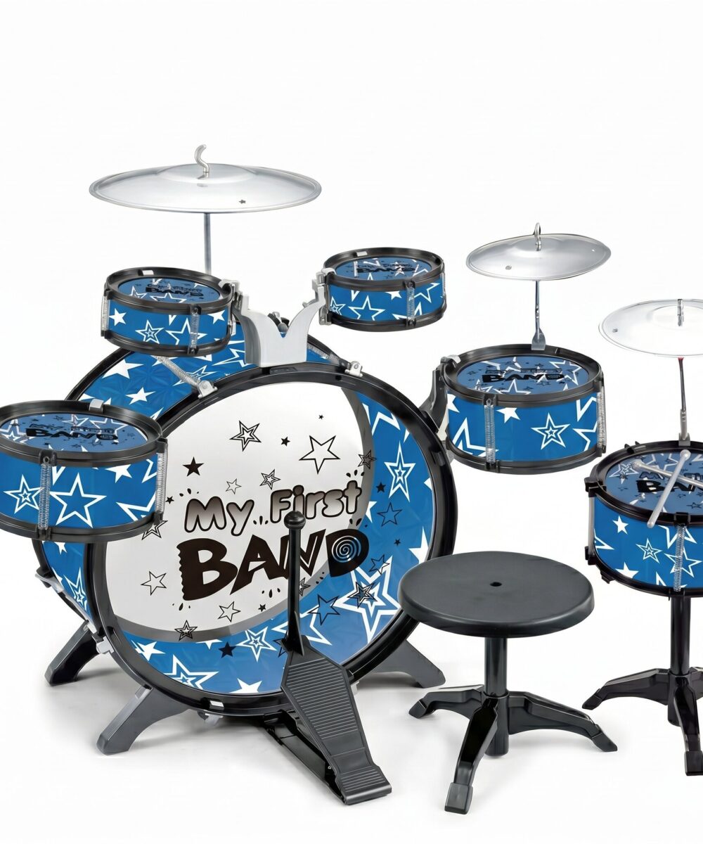 מערכת תופים לילדים My First Band – כולל כיסא ומקלות (כחול/אדום) - כחול