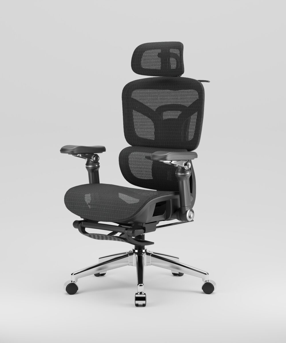 כסא משרדי ארגונומי PRIME 929 – משענות יד 6D, הדום רגליים ותמיכה אורטופדית מלאה - שחור