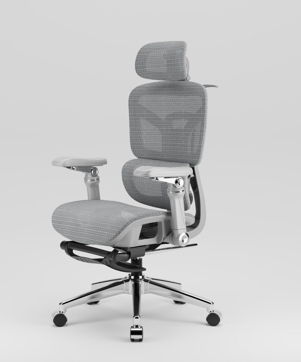 כסא משרדי ארגונומי PRIME 929 – משענות יד 6D, הדום רגליים ותמיכה אורטופדית מלאה - אפור