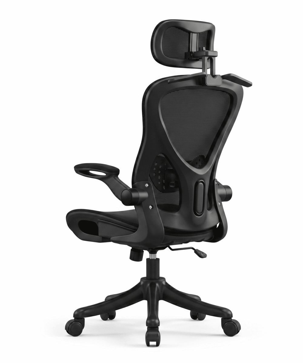 כיסא משרדי ארגונומי FLOW 922 , ידיות מתקפלות וחיסכון במקום - שחור