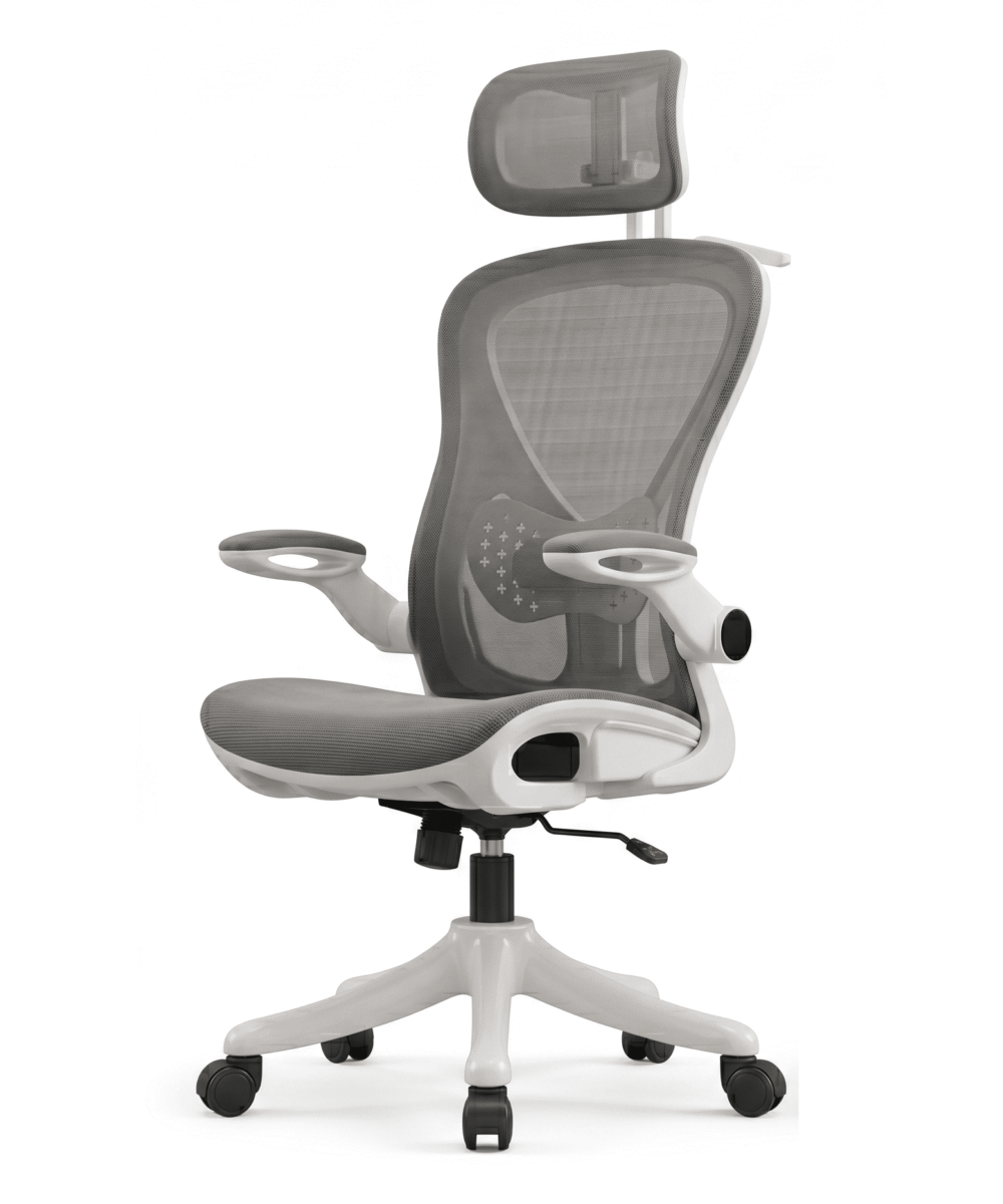 כיסא משרדי ארגונומי FLOW 922 , ידיות מתקפלות וחיסכון במקום - לבן