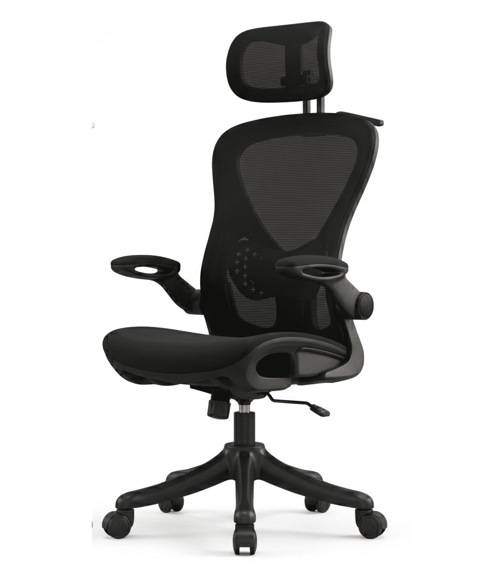 כיסא משרדי ארגונומי FLOW 922 , ידיות מתקפלות וחיסכון במקום - שחור