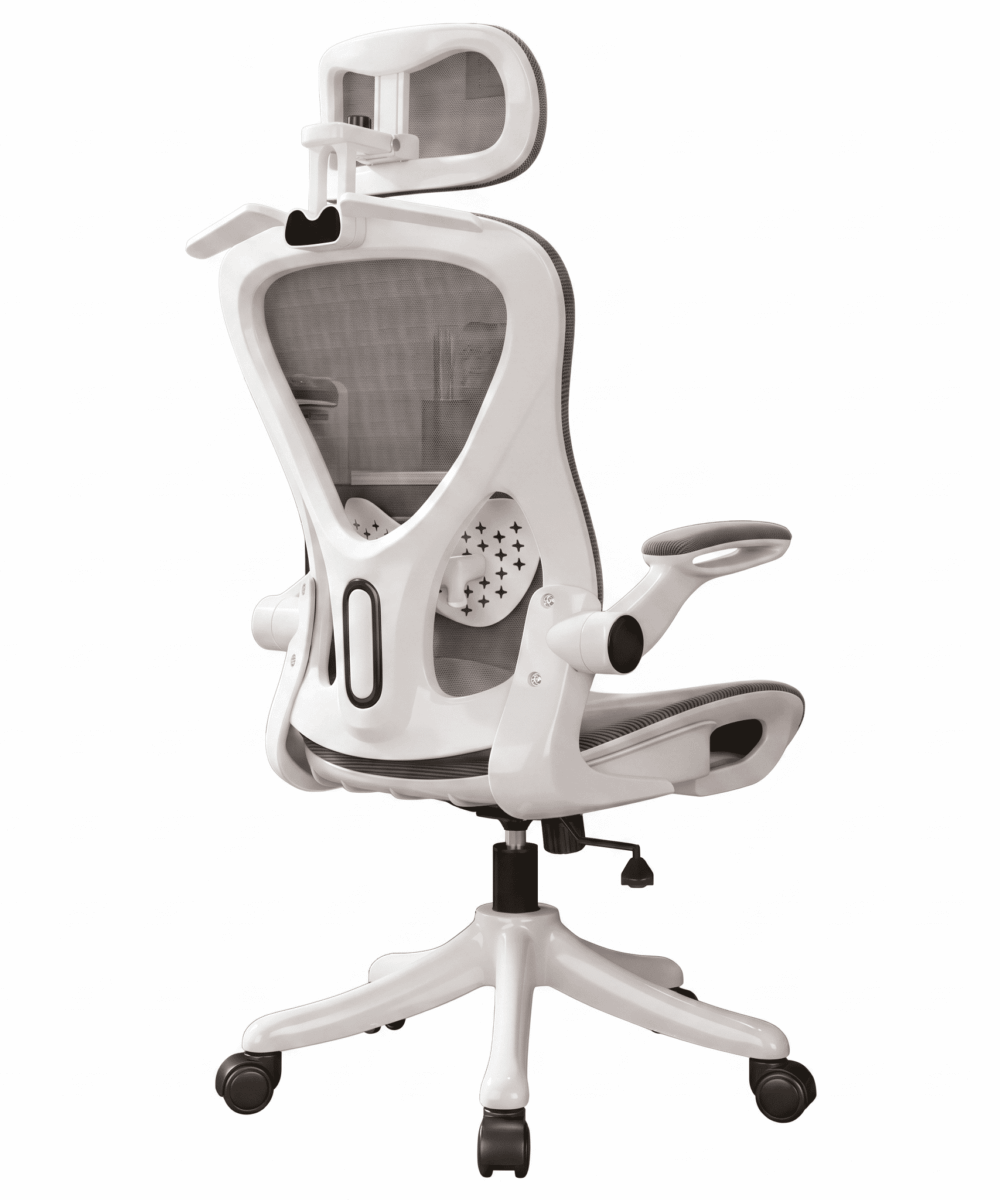 כיסא משרדי ארגונומי FLOW 922 , ידיות מתקפלות וחיסכון במקום - לבן