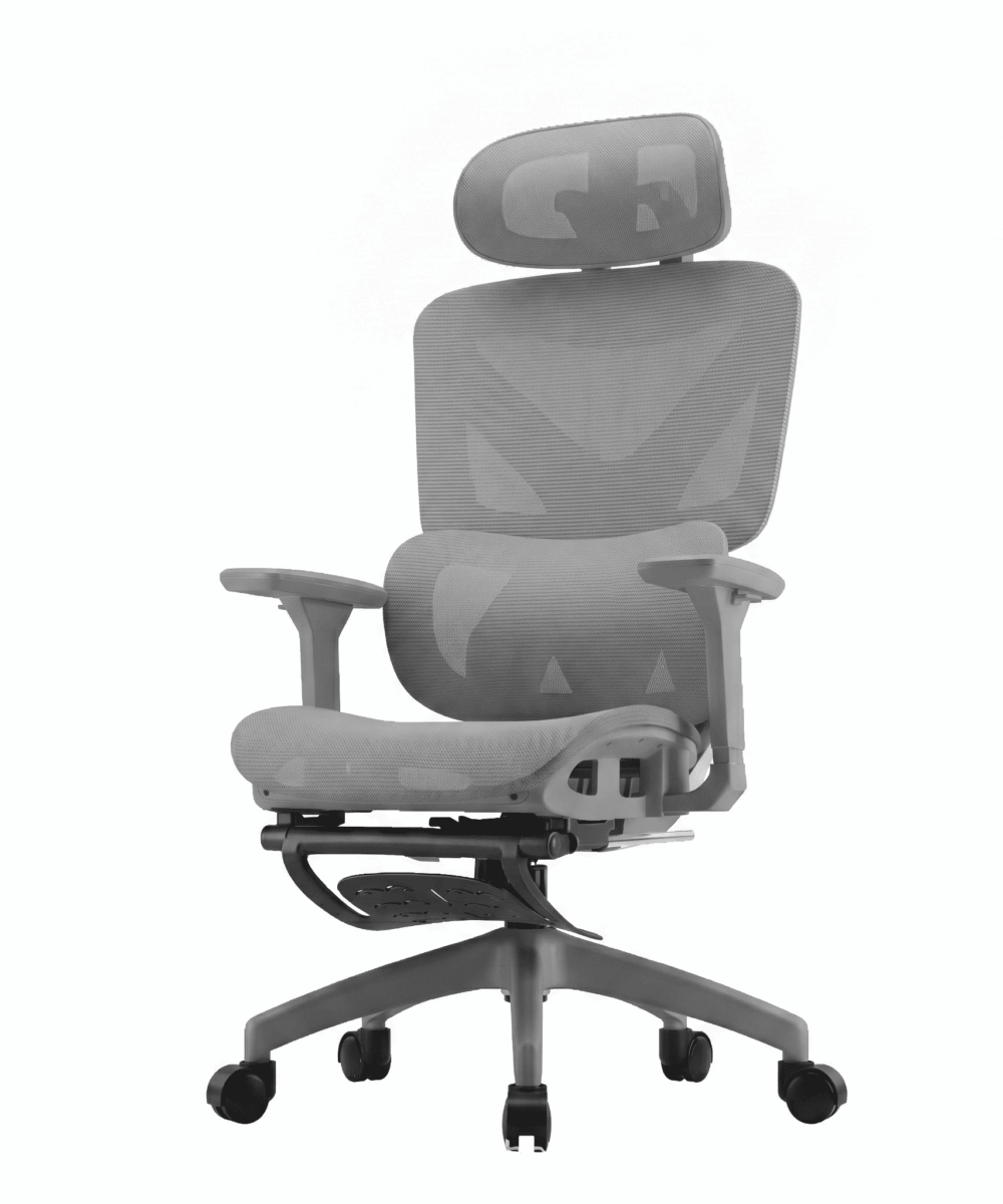 כיסא ארגונומי מקצועי ZEN 888 עם משענת רגליים ותמיכה אורטופדית מתקדמת - אפור