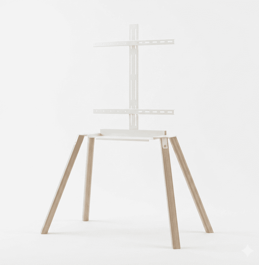 מעמד טלוויזיה אמנותי רצפתי מעץ מלא בסגנון כן ציור StudioWood ST-70 - לבן