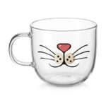 כוס זכוכית חתול MIAO עם שפם וידית