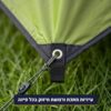 תקריב פינת היריעה עם עינית מתכת, רצועת חיזוק וחבל מתיחה