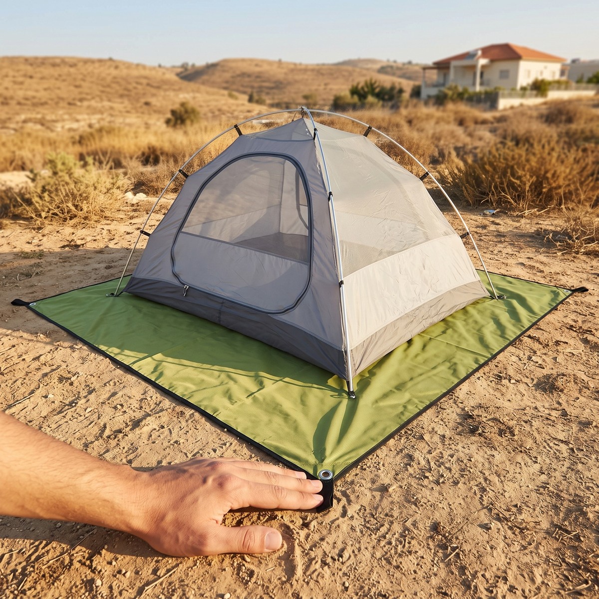יריעת VELA 210 כמשטח קרקע מתחת לאוהל בשטח
